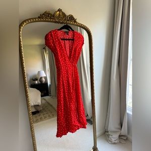 midi wrap dress with heart pattern